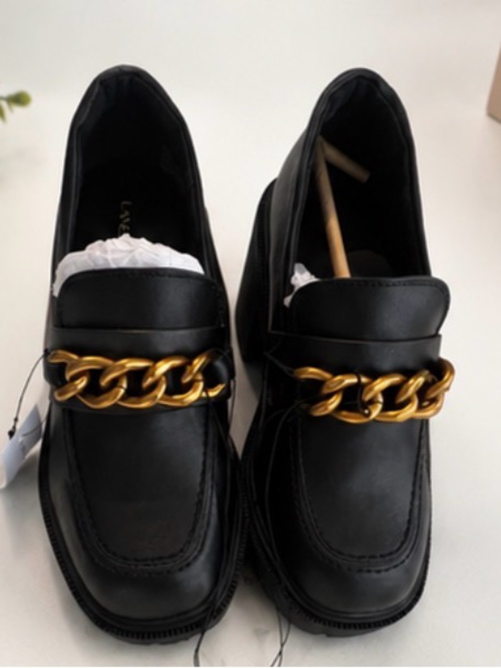 Lane Bryant Black Chunky Platform Loafers w/ Gold Chain | NWT | Size 9W